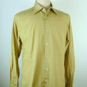 MALO Italy brown green dot stripe retro cotton long sleeve button up SHIRT L